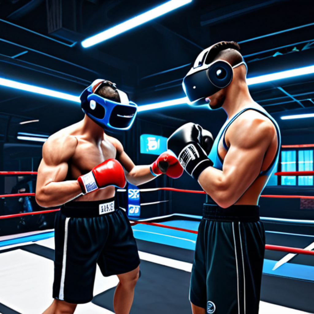 Immersive VR Boxing Training**
"A fully clothed athlete wearing a VR headset, boxing gloves, and motion tracking sensors, actively engaged in a virtual reality boxing match. The background shows a stylized, futuristic boxing ring with holographic elements. Safe for work, appropriate content, fully clothed, professional, perfect anatomy, correct proportions, well-formed hands, high-quality rendering, family-friendly."
**
