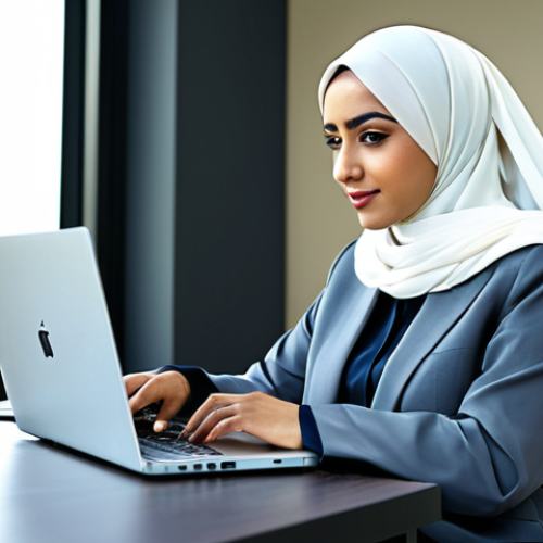 Home 17 VR 아케이드 - Professional Businesswoman**
"A professional Arab businesswoman in a modest, stylish abaya and hija...