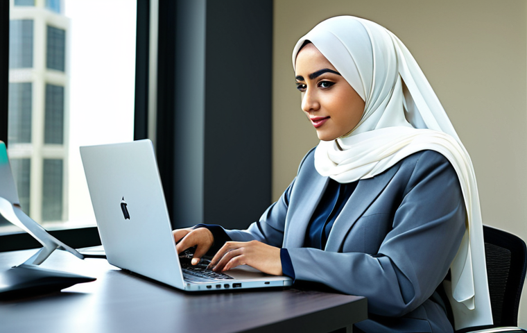 VR 아케이드 - Professional Businesswoman**
"A professional Arab businesswoman in a modest, stylish abaya and hija...