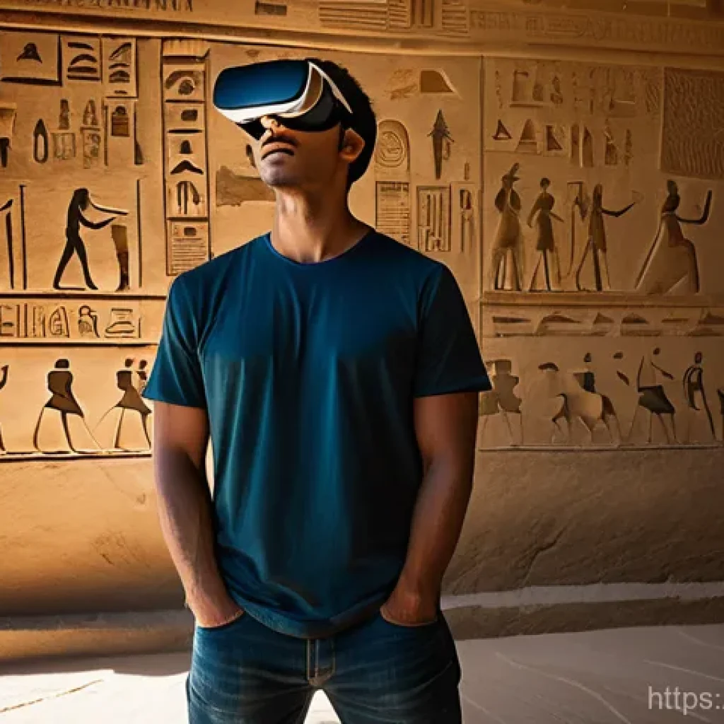 가상현실 디자인 프로세스 - An individual, dressed in casual yet stylish attire (like a well-fitted t-shirt and jeans), stands m...