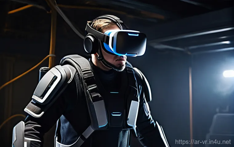 가상현실에서의 신체 반응 - A person, wearing sophisticated, form-fitting haptic gloves and a high-resolution virtual reality he... 가상현실에서의 신체 반응 - A person, wearing sophisticated, form-fitting haptic gloves and a high-resolution virtual reality he...