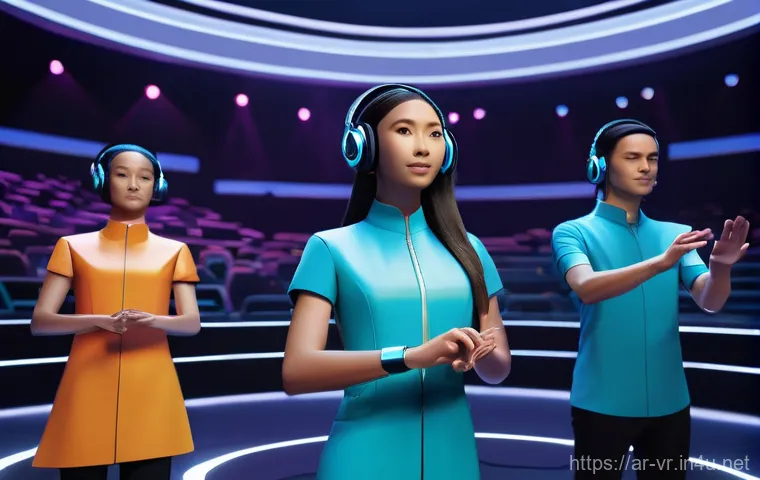 가상현실에서의 신체 반응 - A focused, professional-looking individual, wearing a sleek virtual reality headset and a full-body ... 가상현실에서의 신체 반응 - A focused, professional-looking individual, wearing a sleek virtual reality headset and a full-body ...