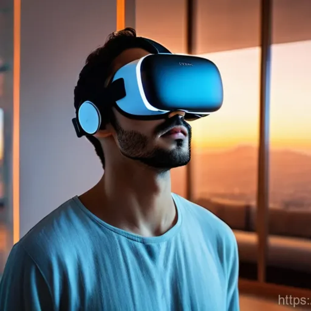 가상현실 제품 리뷰 - **Prompt:** A young Arab man, wearing a contemporary, high-tech virtual reality headset, stands in a...